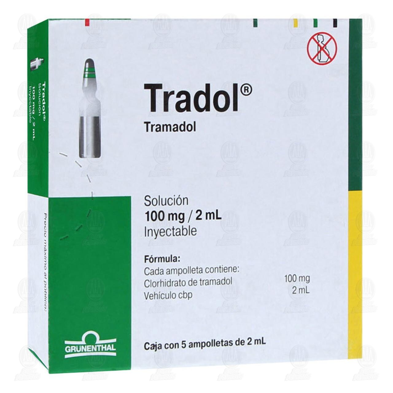 Tradol 100mg/2ml Soluci&oacute;n Inyectable, 5 Ampolletas. image number 0