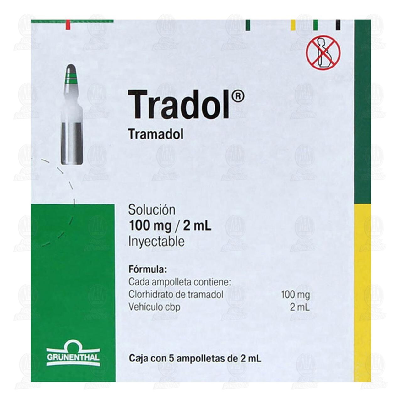 Tradol 100mg/2ml Soluci&oacute;n Inyectable, 5 Ampolletas. image number 1