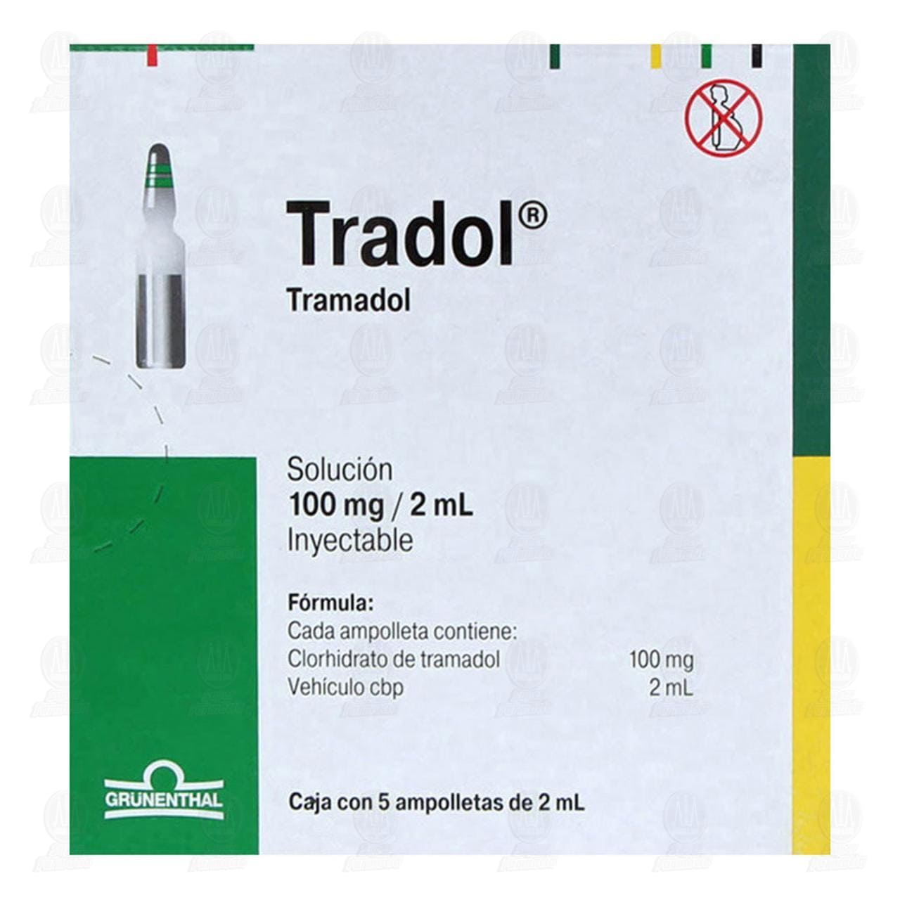 Tradol 100mg/2ml Soluci&oacute;n Inyectable, 5 Ampolletas. image number 1
