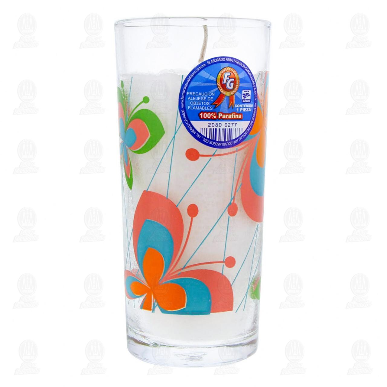 Veladora FG de Parafina Vaso Decorado, 1 pz.