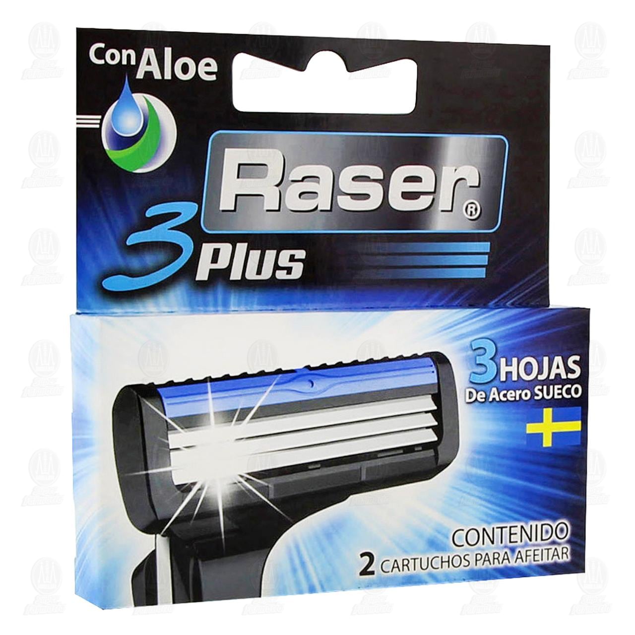 Imagen para Cartuchos para afeitar Raser 3 Plus, con 3 hojas de acero sueco para un rasurado al ras. Contiene 2 piezas.