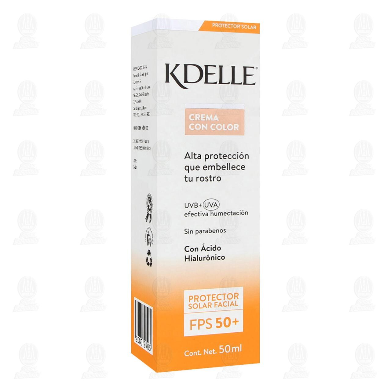 Protector Solar Facial Kdelle en Crema con Color FPS 50, 50 ml.