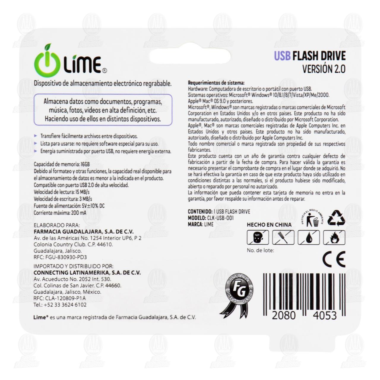 USB Flash Drive Lime 16 GB Versión 2.0, 1 pz. image number 1