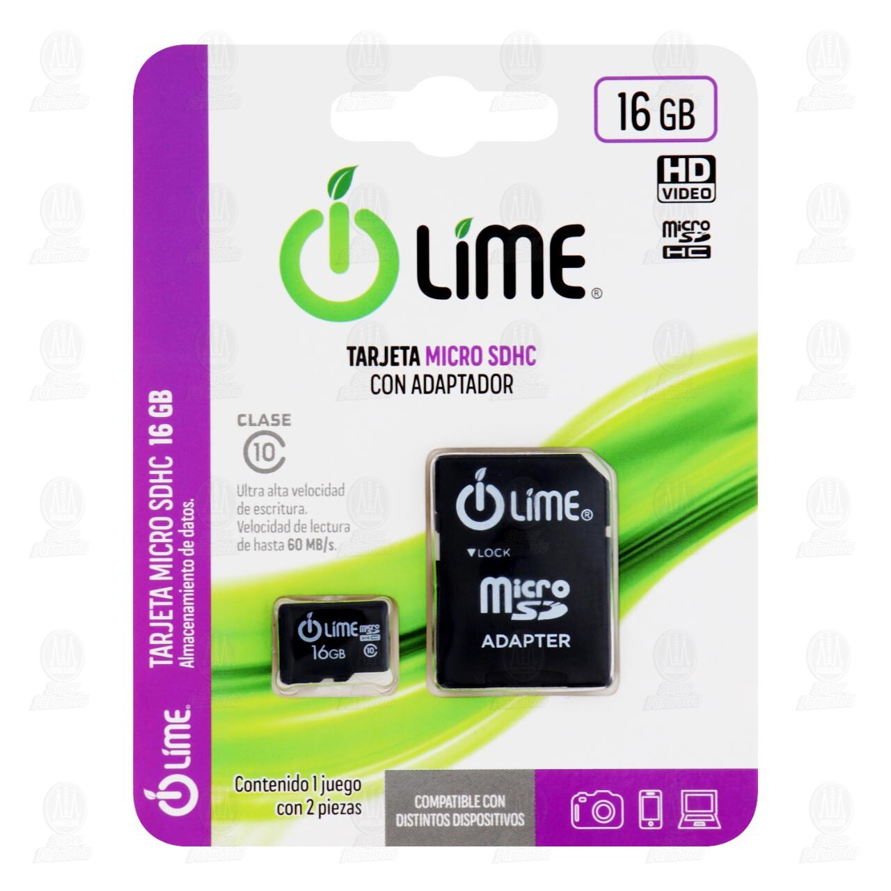 Memoria Lime Micro SD de 16GB, 2 pzas. image number 0