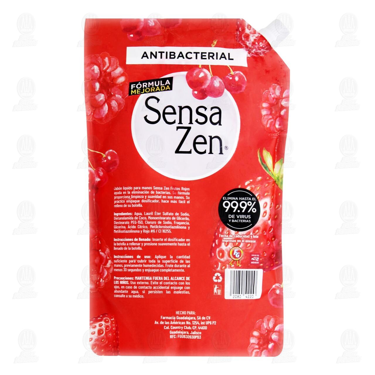 Jab&oacute;n L&iacute;quido para Manos Sensa Zen Antibacterial Frutos Rojos, 1.1 l. image number 1