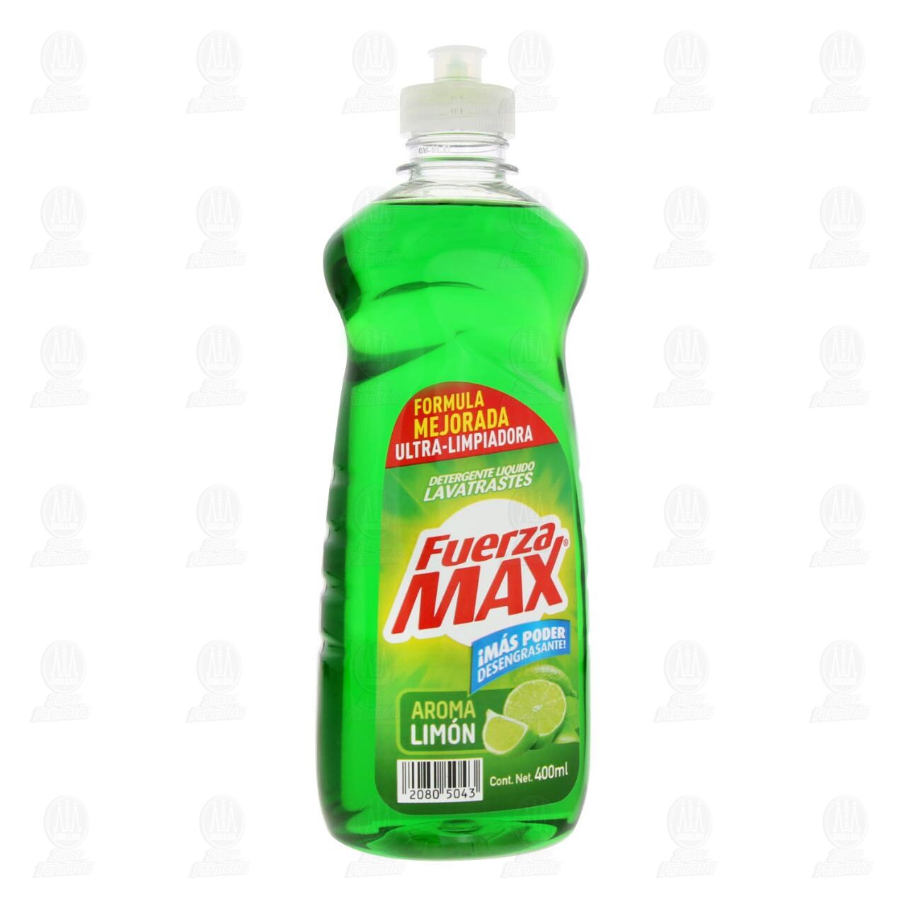 Lavatrastes Líquido Fuerza Max Aroma a Limón, 400 ml.