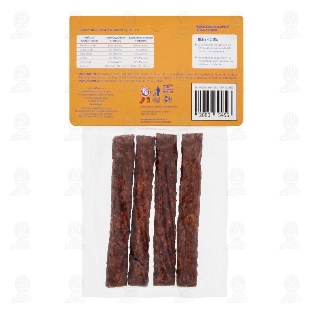 Premio para Perro Forty Dog de Carnaza de Res en Palitos con Sabor, 4 pzas. image number 1
