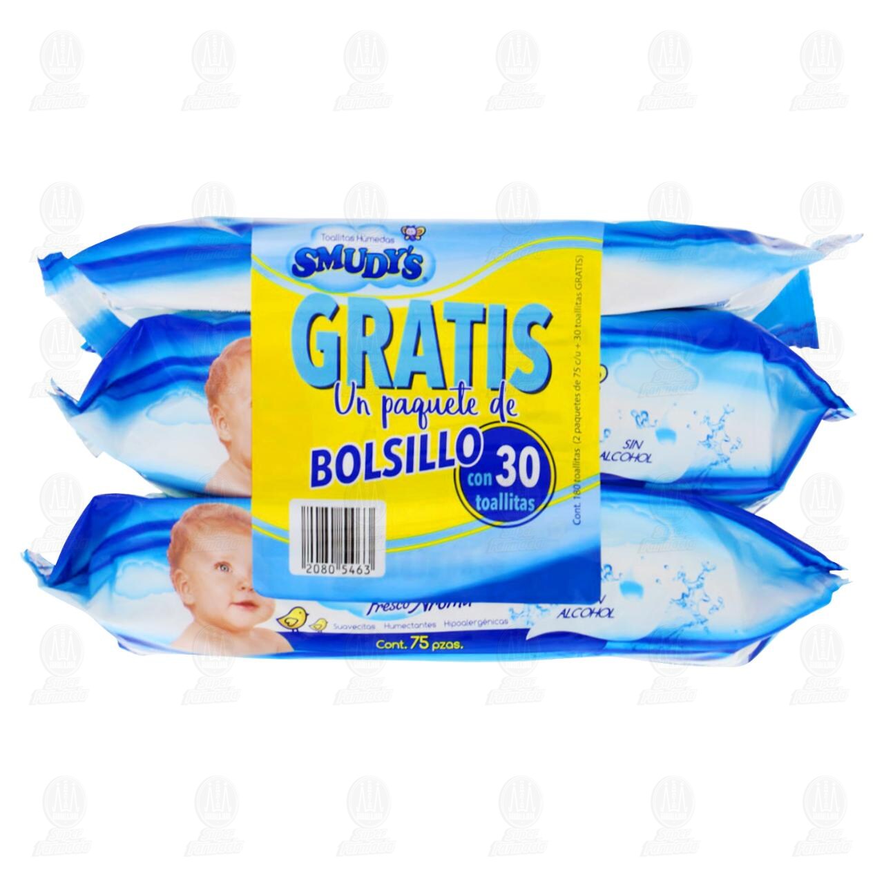 Pack Toallitas para Beb&eacute; Smudy's Fresco Aroma de 75 pzas + Paquete de Bolsillo de 30 pzas, 3 pzas. image number 3