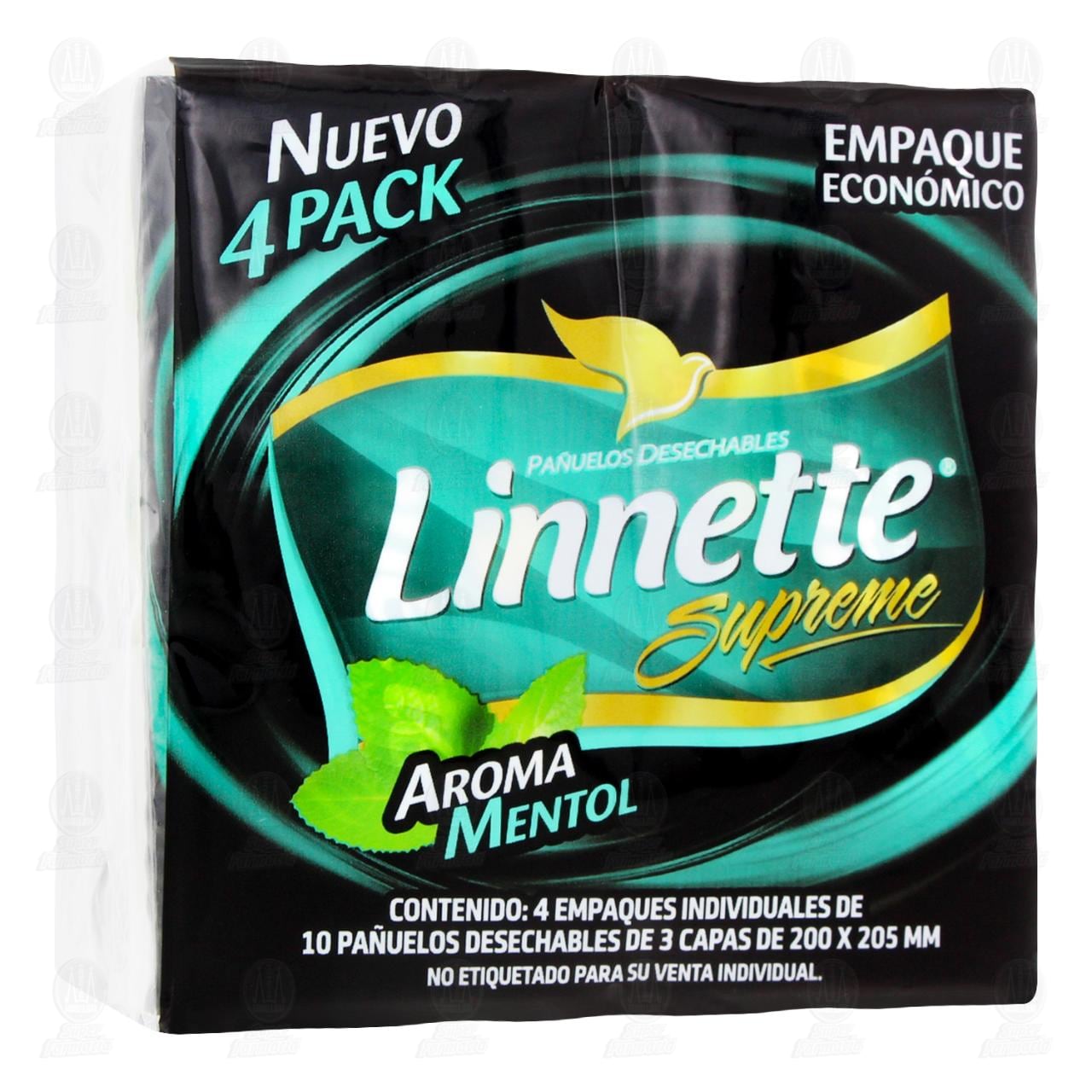 Imagen para Pack Pañuelos Desechables Linnette Supreme Aroma Mentol con 4 Empaques Individuales, 10 pzas c/u.