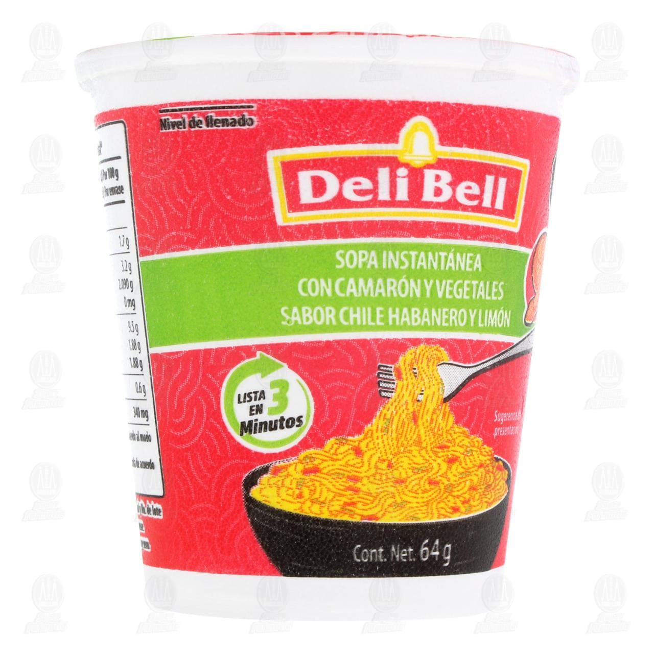 Imagen para Sopa Instantánea Deli Bell Con Camarón y Vegetales Sabor Chile Habanero y Limón, 64 gr.