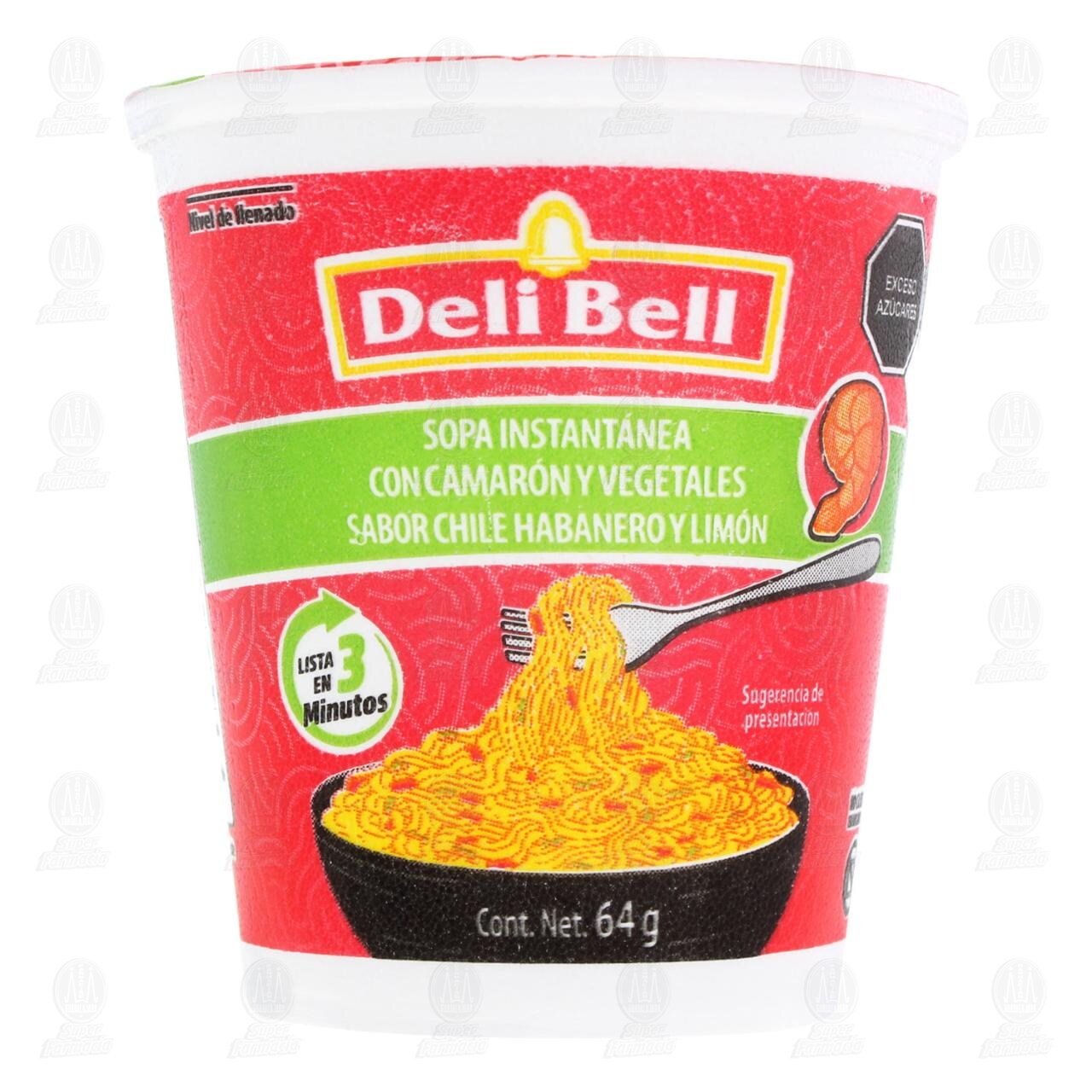 Sopa Instantánea Deli Bell Con Camarón y Vegetales Sabor Chile Habanero y Limón, 64 gr. image number 1