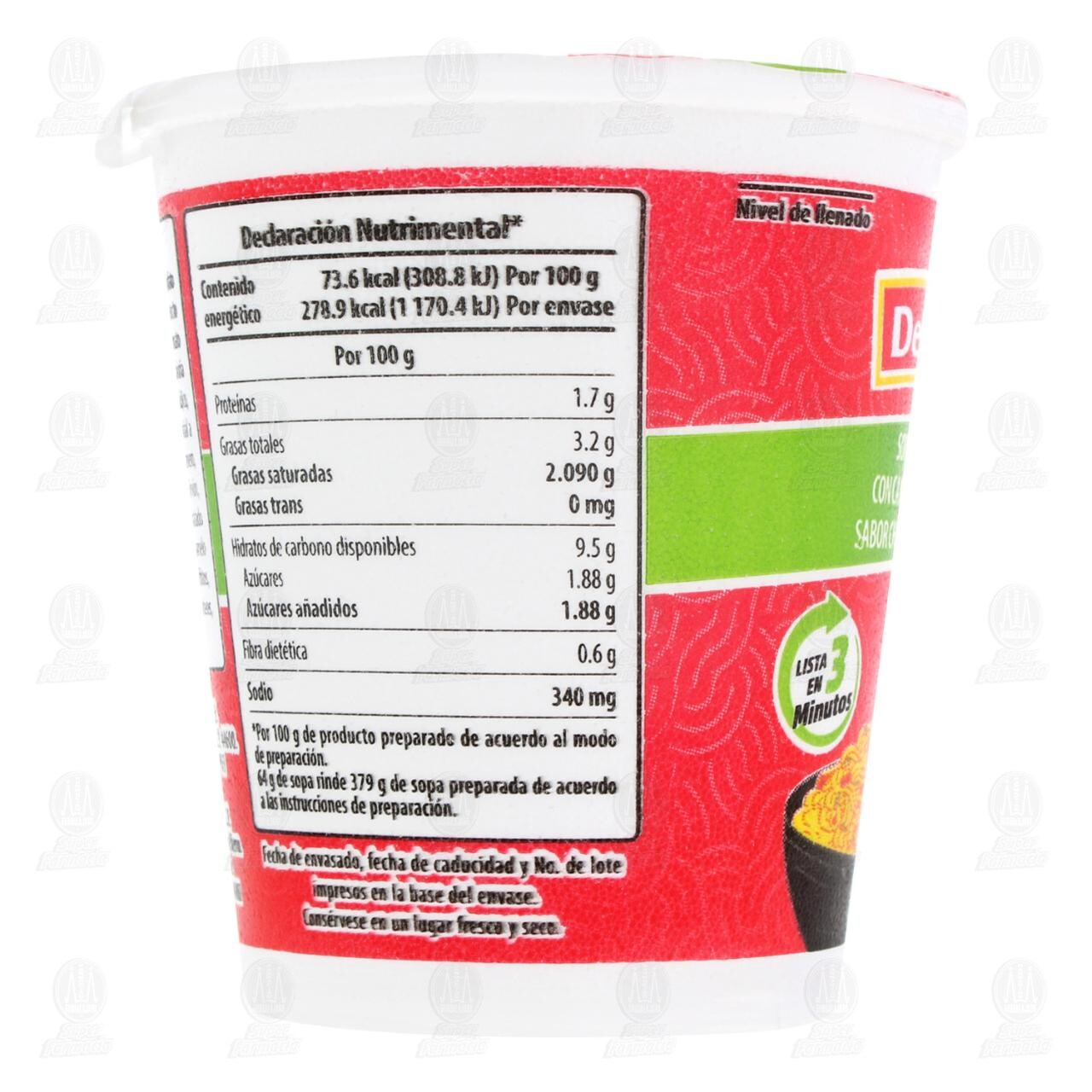 Sopa Instantánea Deli Bell Con Camarón y Vegetales Sabor Chile Habanero y Limón, 64 gr. image number 2