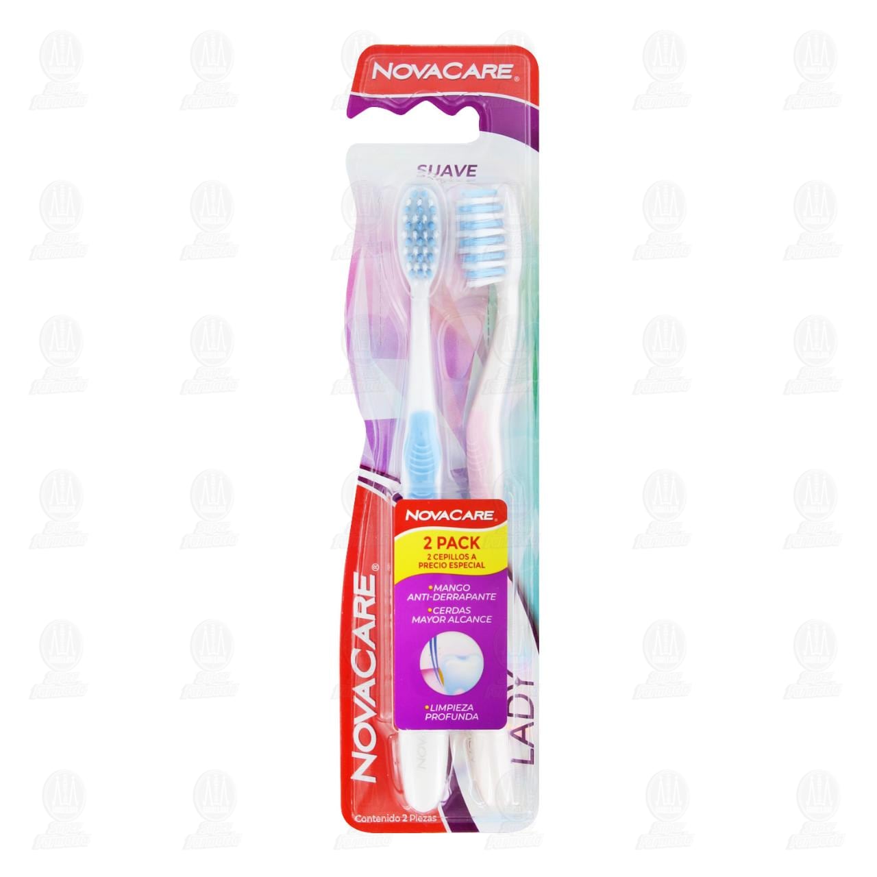 Imagen para Pack Cepillo Dental Novocare Lady Suave con Mango Anti-Derrapante Varios Colores, 2 pzas.