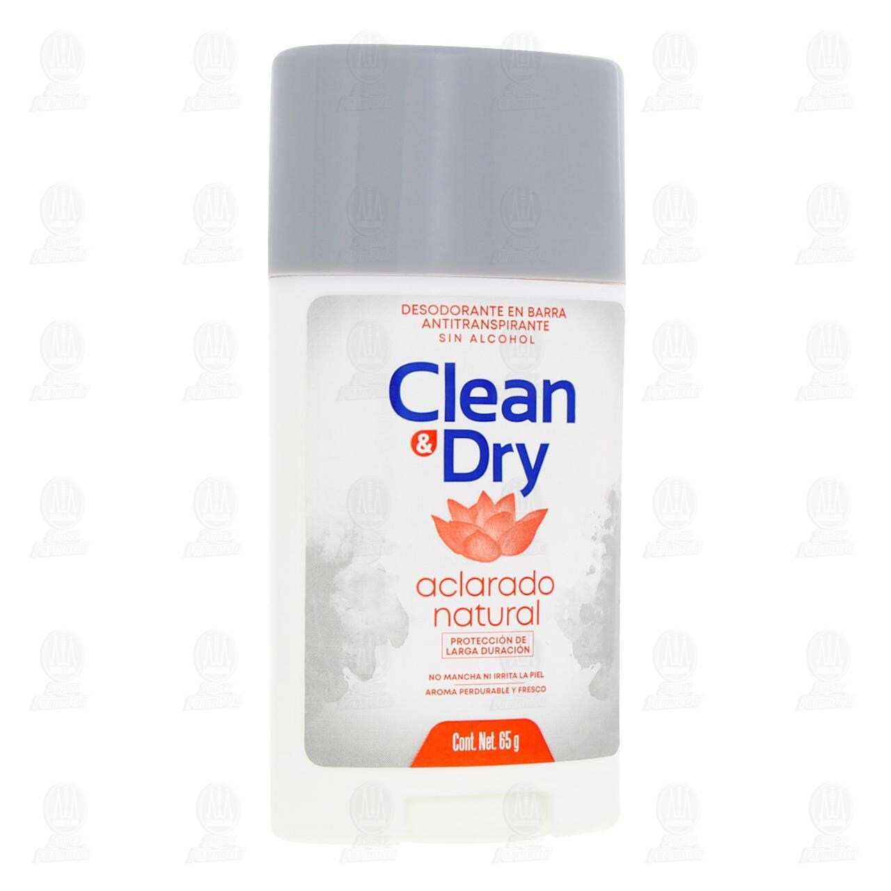 Desodorante Antitranspirante Sin Alcohol Clean & Dry Aclarado Natural en Barra, 65 gr.