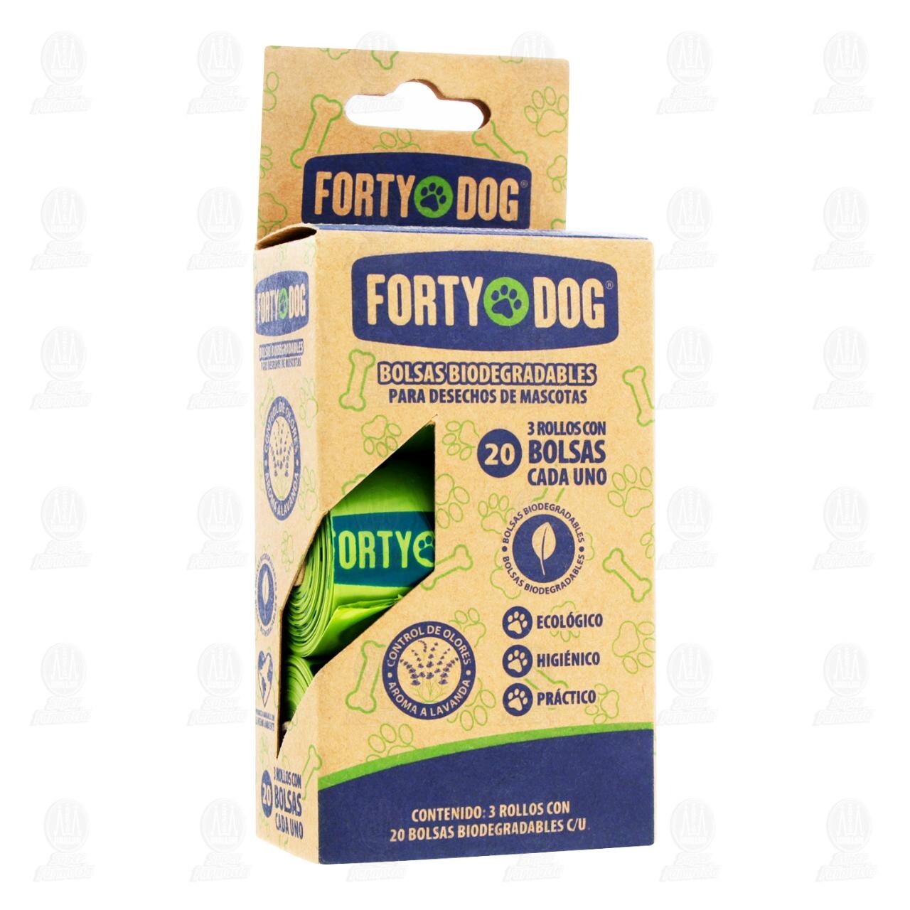 Bolsas Biodegradables Forty Dog para Desechos de Mascotas, 3 pzas con 20 Bolsas c/u. image number 0