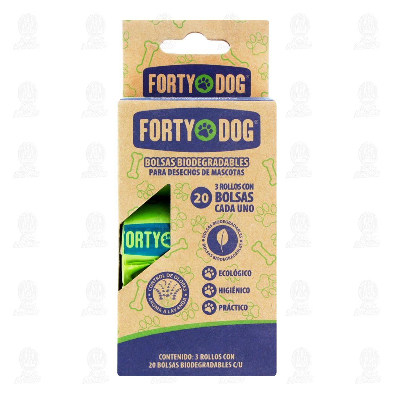 Bolsas Biodegradables Forty Dog para Desechos de Mascotas, 3 pzas con 20 Bolsas c/u. image number 1