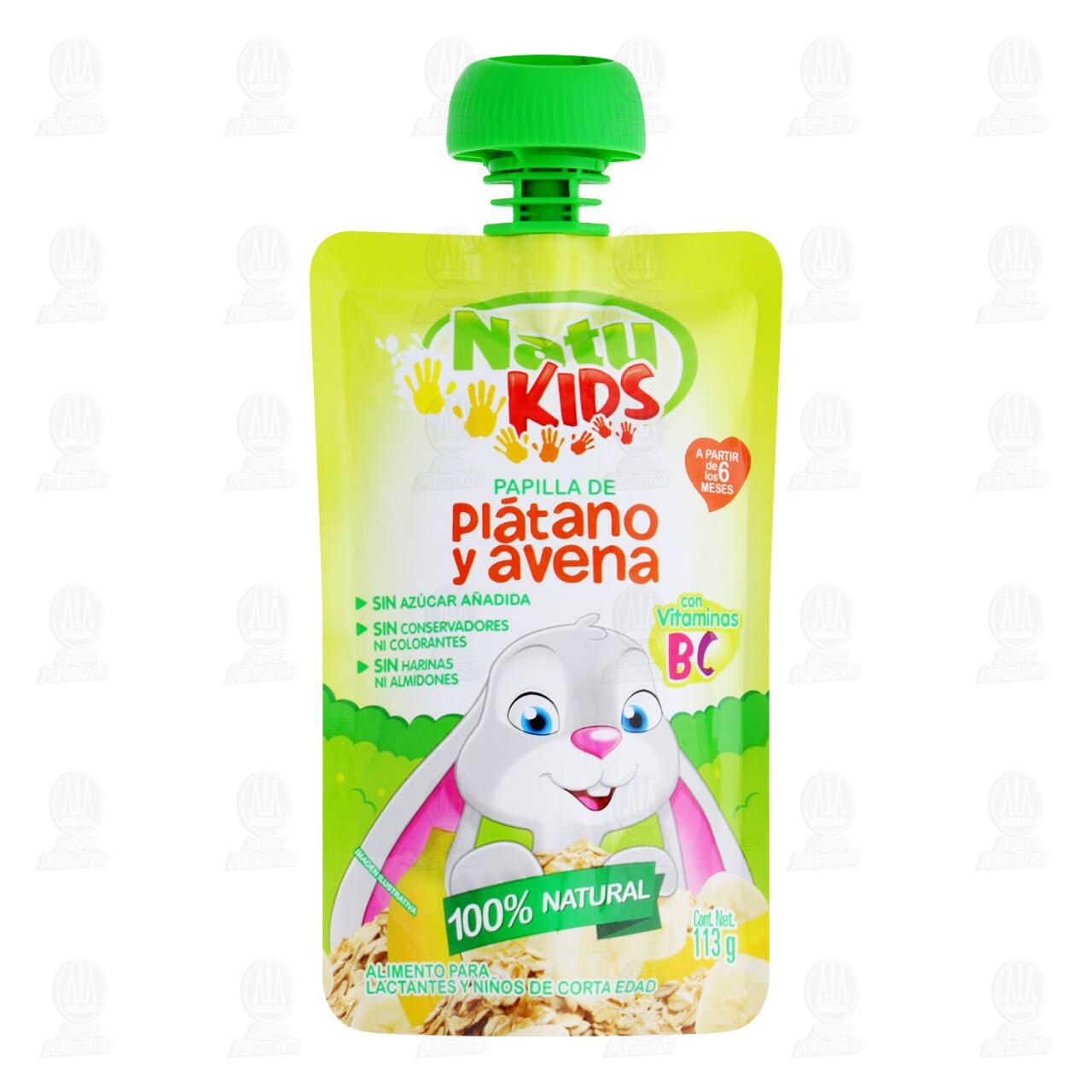 Papilla Natu Kids de Platano y Avena A Partir de los 6 Meses, 113 gr.