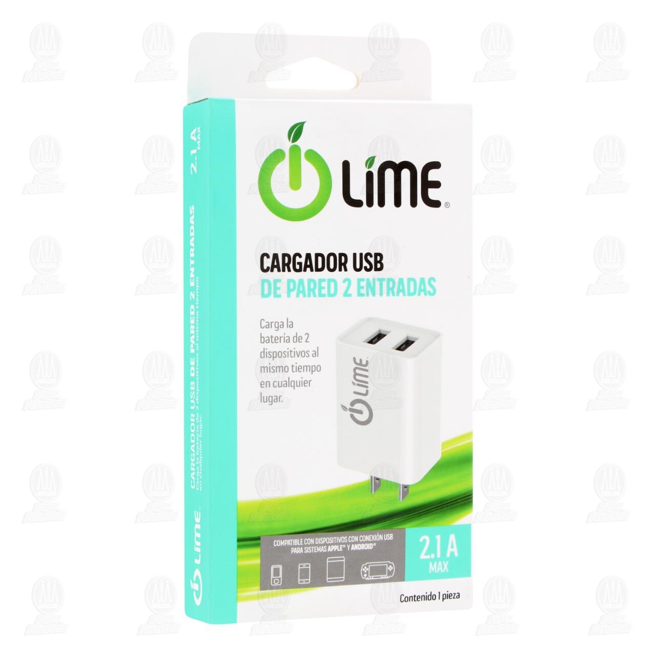 Cargador Lime USB de Pared 2 Entradas, 1 pz.