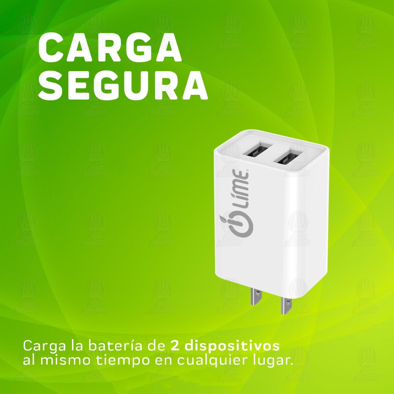 Cargador Lime USB de Pared 2 Entradas, 1 pz. image number 3