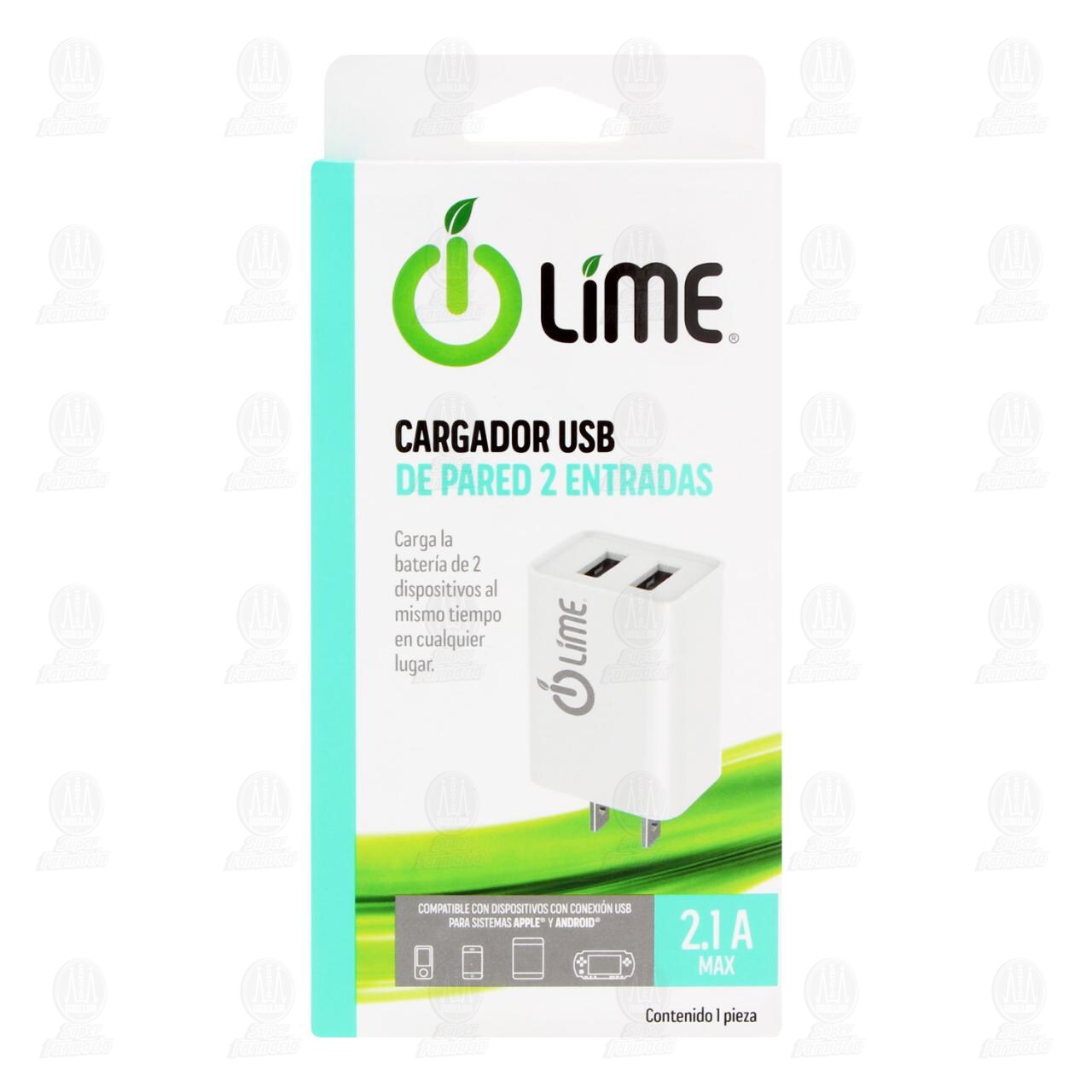 Cargador Lime USB de Pared 2 Entradas, 1 pz. image number 1