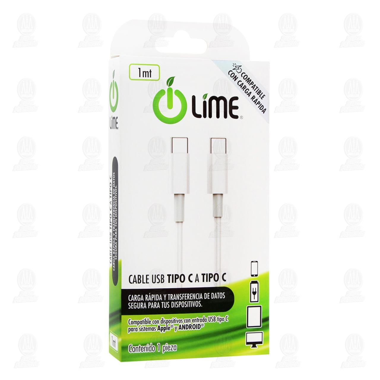 Cable Lime USB Tipo C a Tipo C Apple y Android, 1 pz.