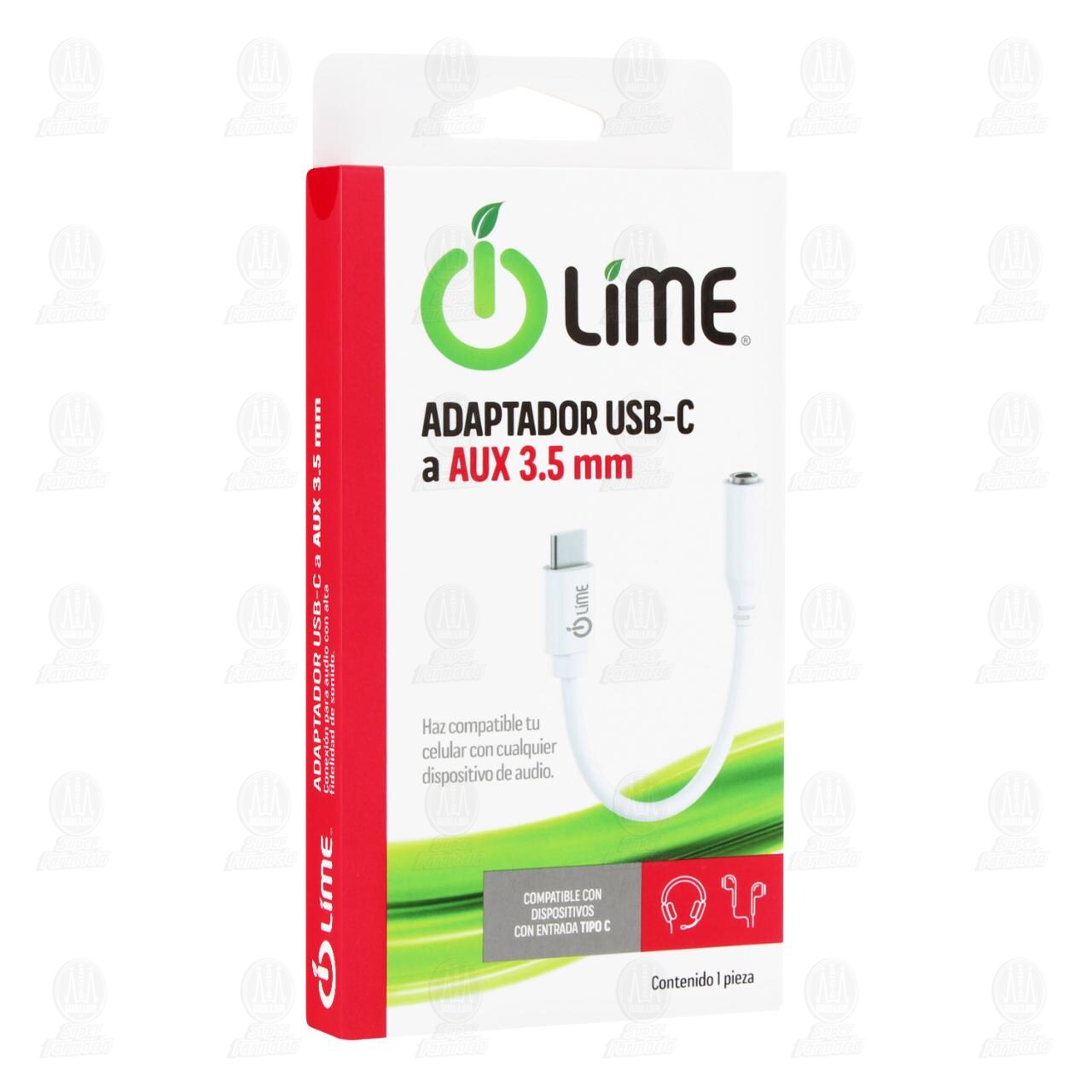 Adaptador Lime USB-C a AUX 3.5 mm, 1 pz. image number 0