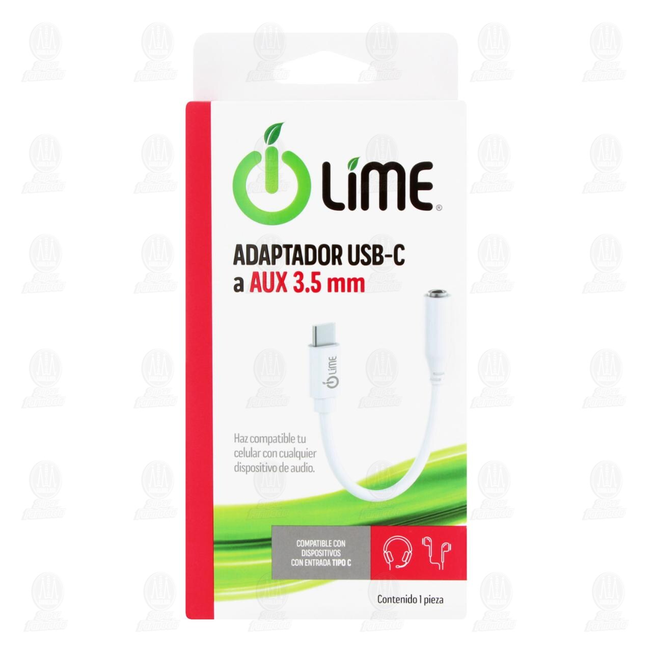 Adaptador Lime USB-C a AUX 3.5 mm, 1 pz. image number 1