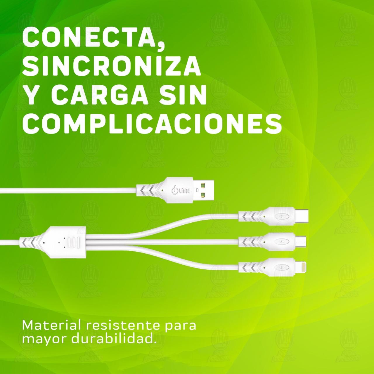 Cable USB 3 en 1 Lime, 1 pz. image number 3