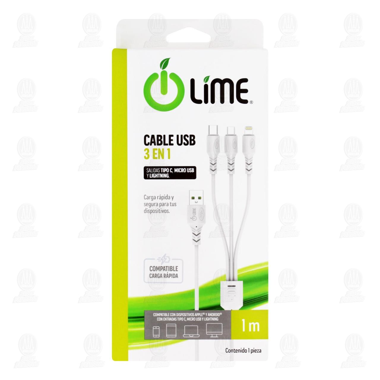 Cable USB 3 en 1 Lime, 1 pz.