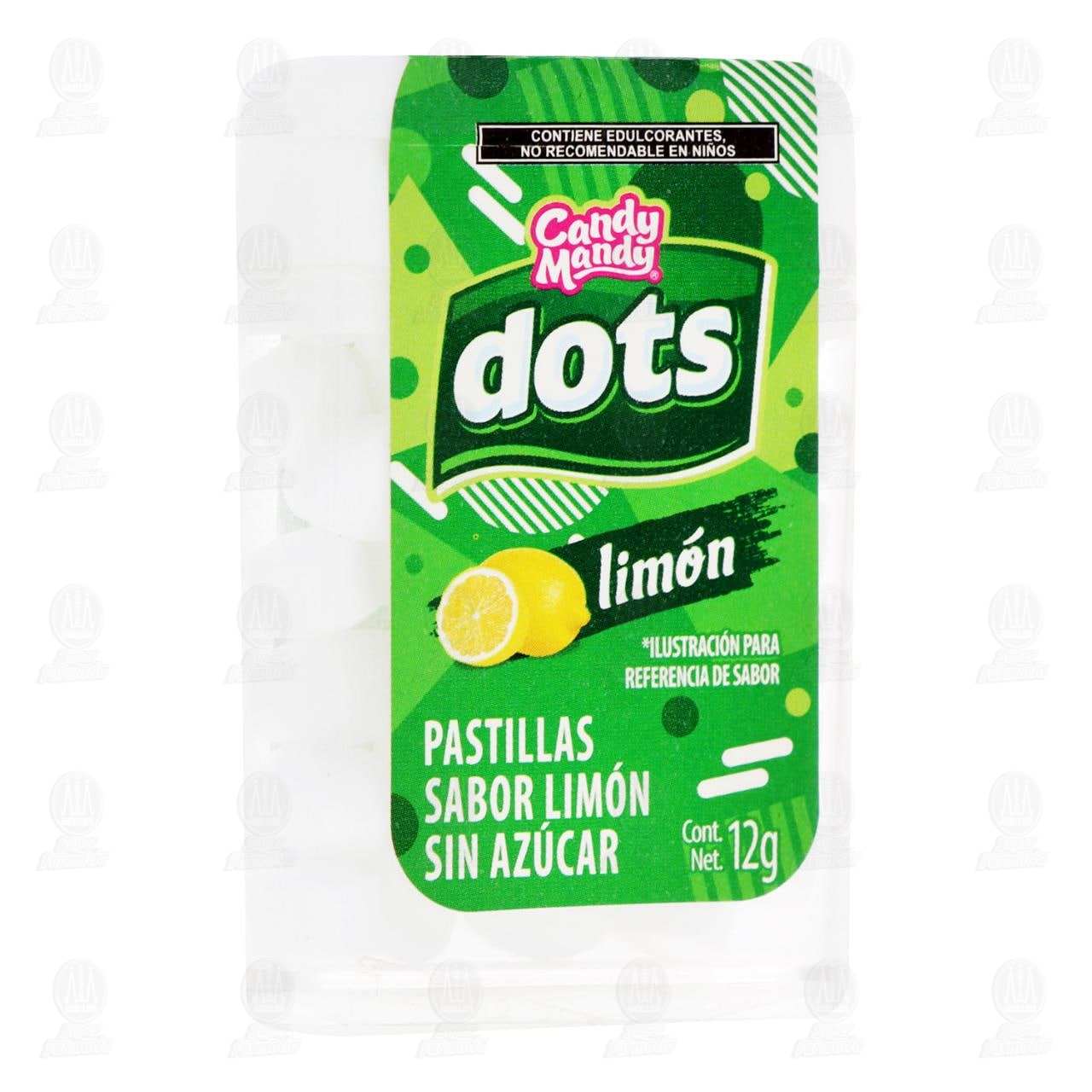Pastillas Candy Mandy Dots Sabor Lim&oacute;n sin Az&uacute;car, 12 gr.