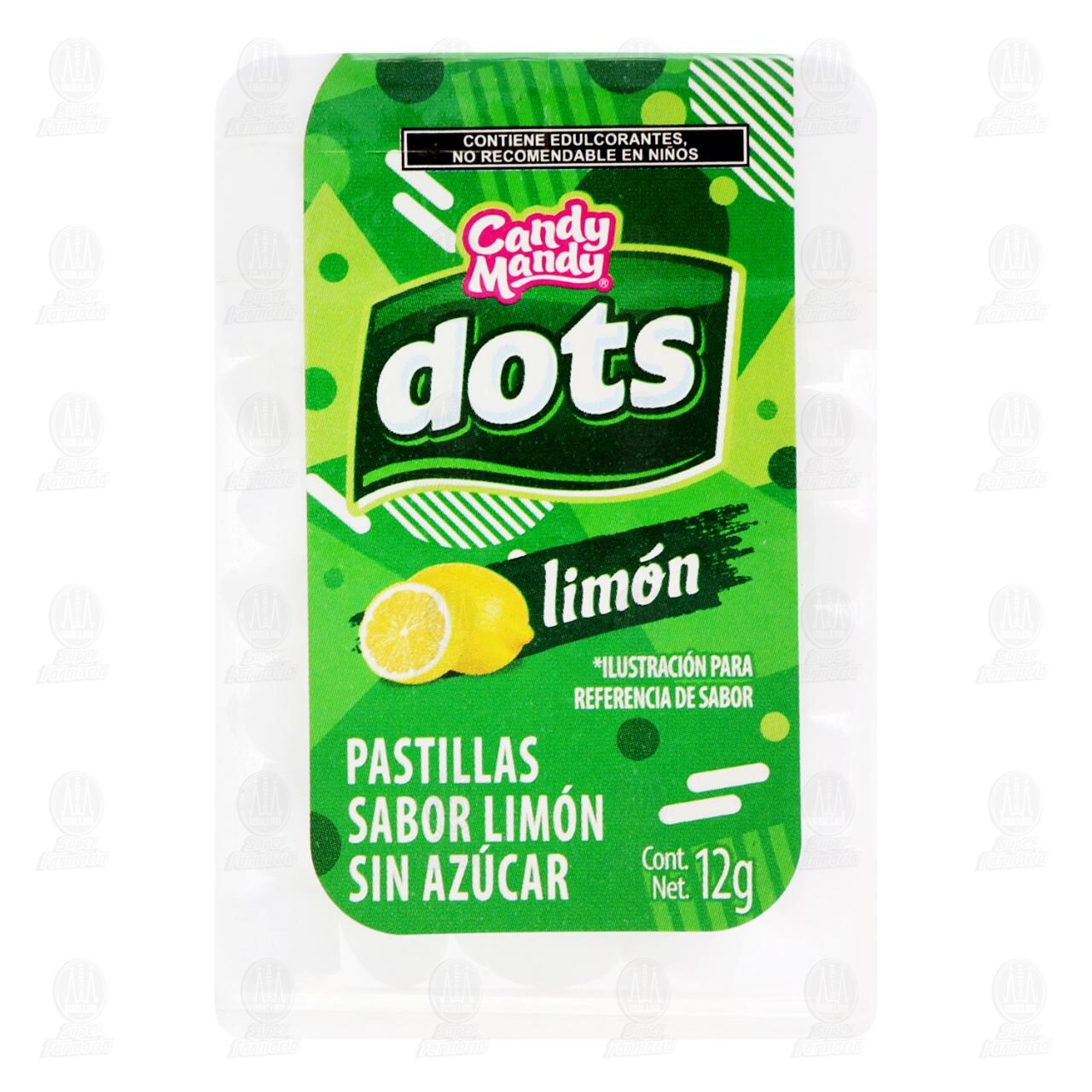 Pastillas Candy Mandy Dots Sabor Lim&oacute;n sin Az&uacute;car, 12 gr. image number 1
