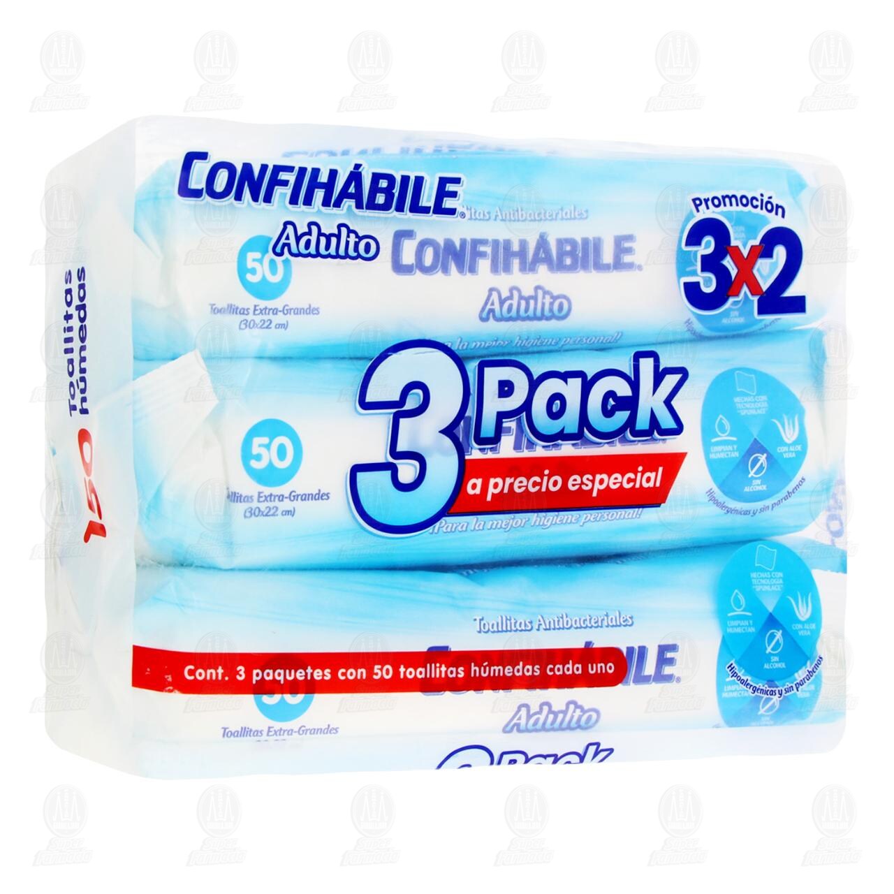 Pack Toallas Húmedas Confihábile Adulto, 3 pzas.