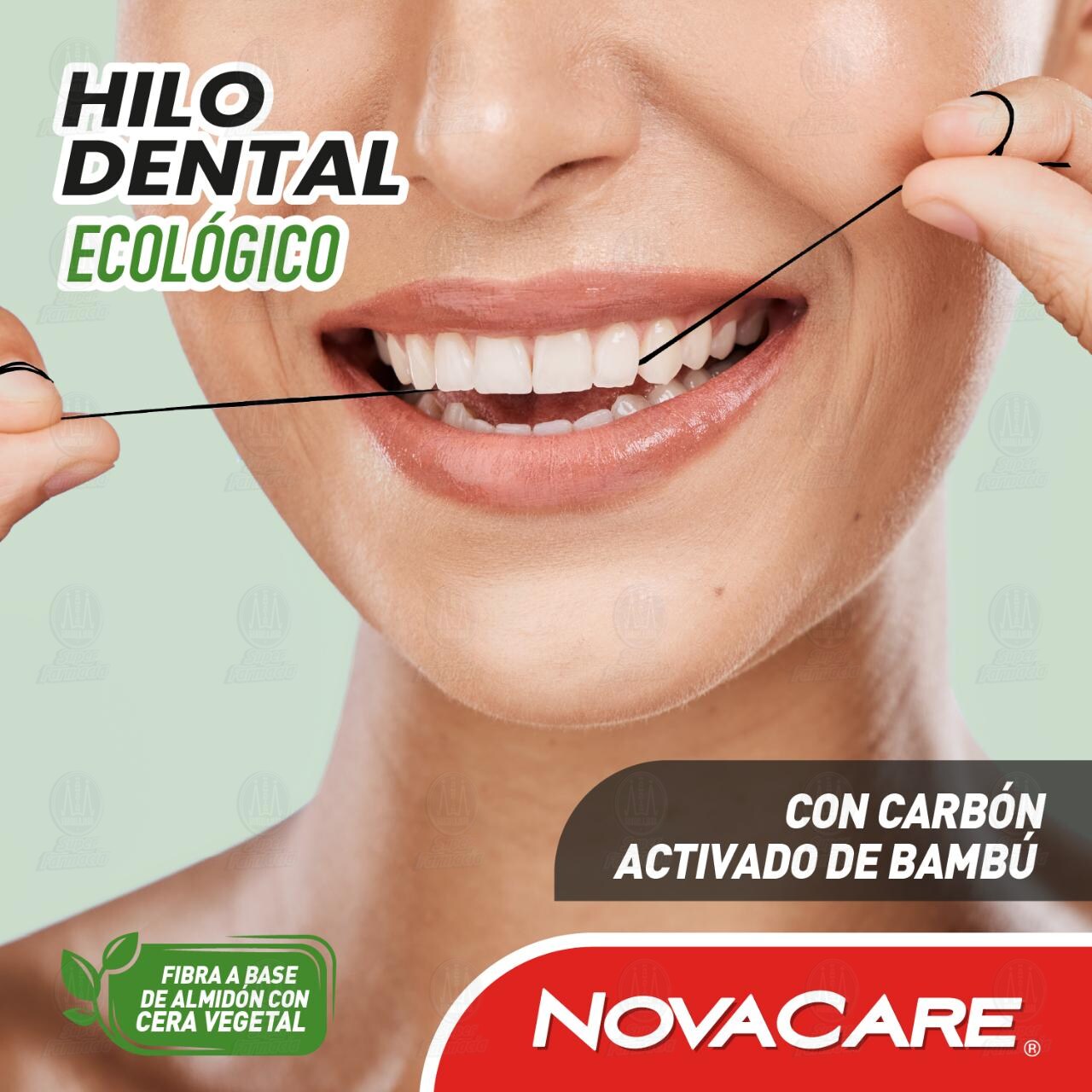Hilo Dental Novacare Ecol&oacute;gico Sabor Menta con Carb&oacute;n Activado de Bamb&uacute;, 25 m. image number 4