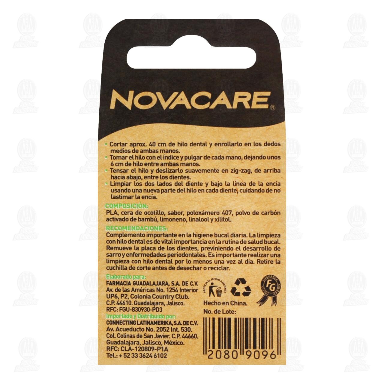 Hilo Dental Novacare Ecol&oacute;gico Sabor Menta con Carb&oacute;n Activado de Bamb&uacute;, 25 m. image number 2