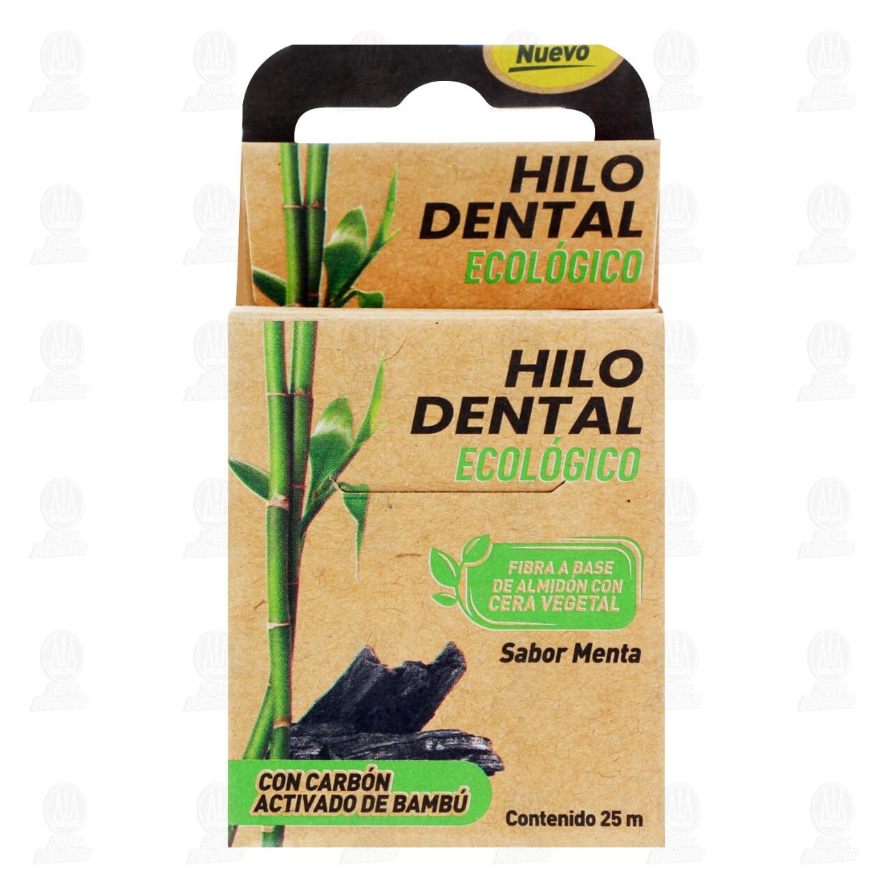 Hilo Dental Novacare Ecol&oacute;gico Sabor Menta con Carb&oacute;n Activado de Bamb&uacute;, 25 m. image number 1