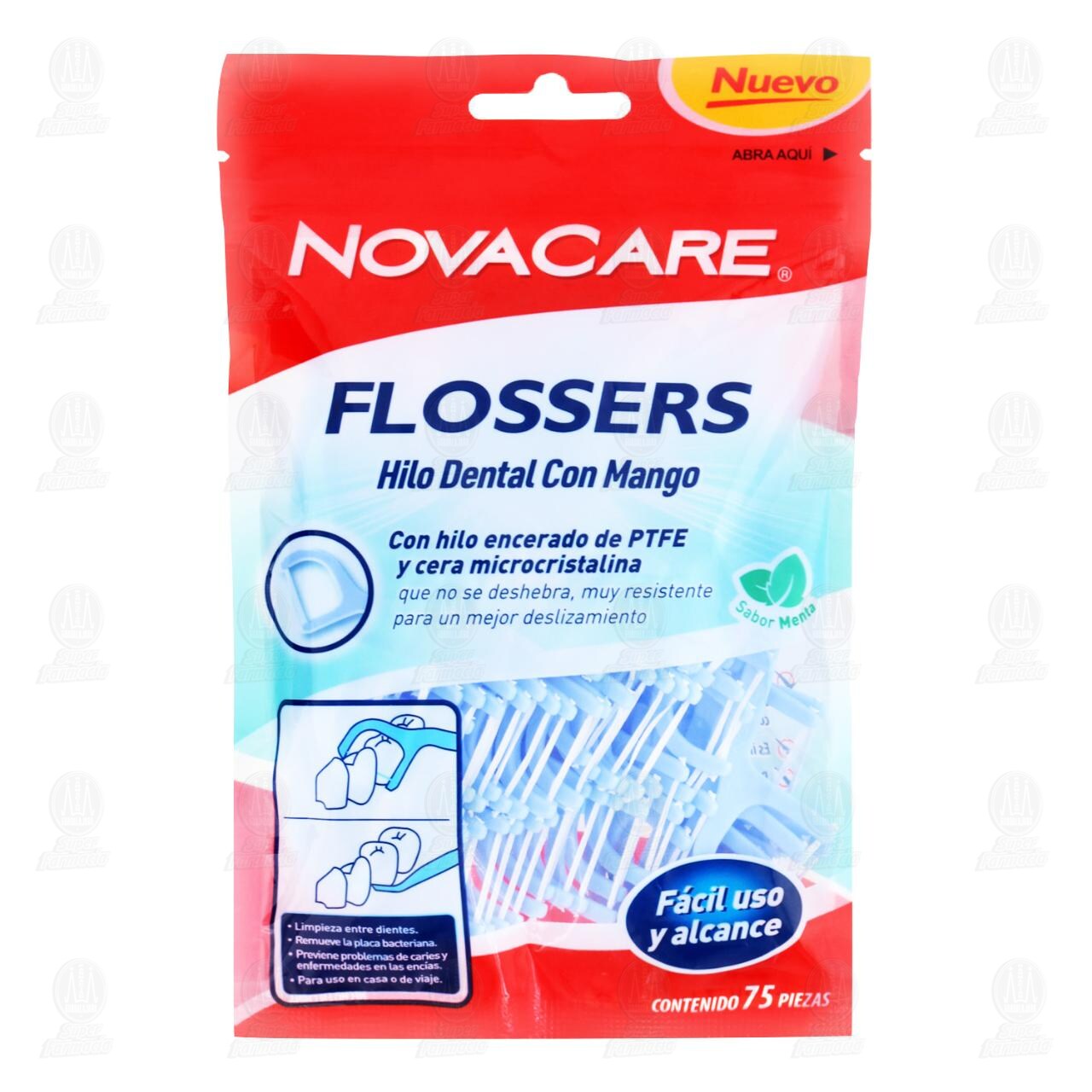 Hilo Dental Novacare Flossers con Mango, 75 pzas.