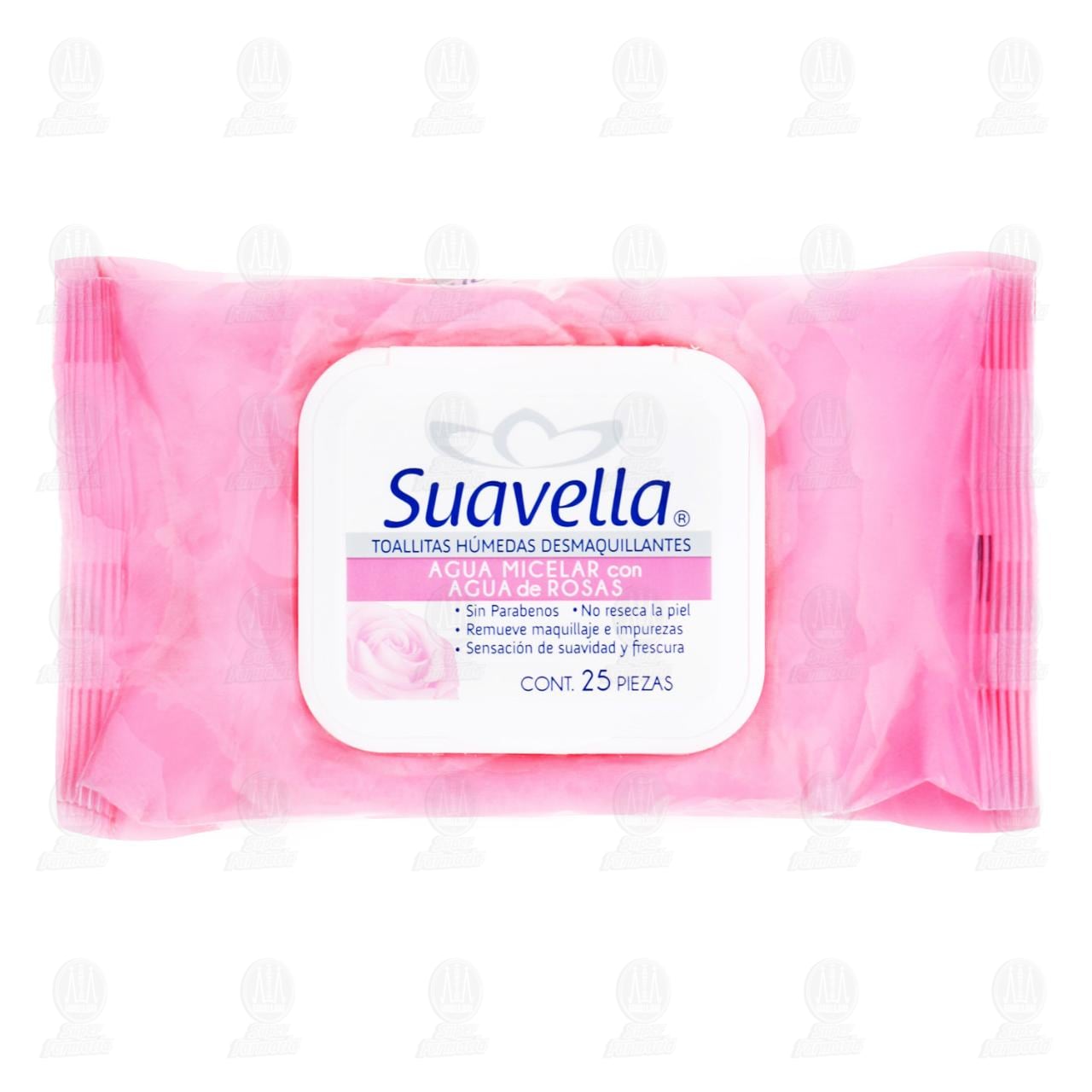 Imagen para Toallitas Húmedas Desmaquillantes Suavella Agua Micelar con Agua de Rosas, 25 pzas.