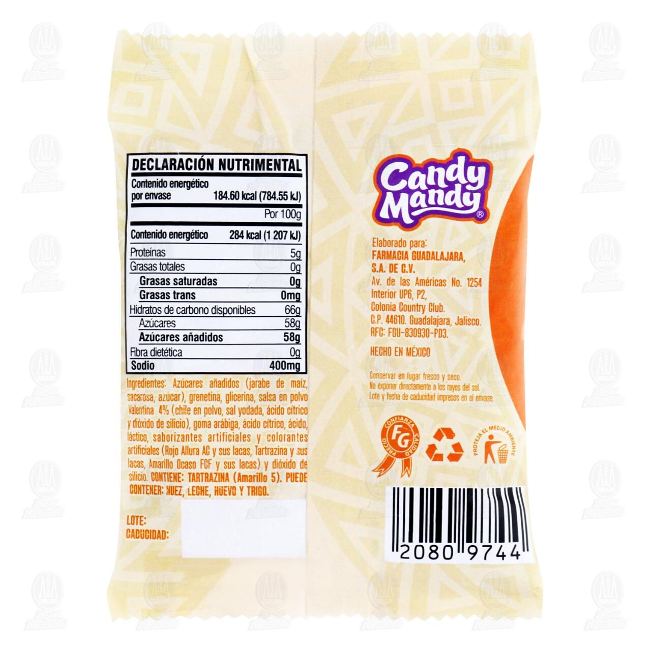 Gomitas Candy Mandy Sabor Durazno con Valentina, 65 gr. image number 1
