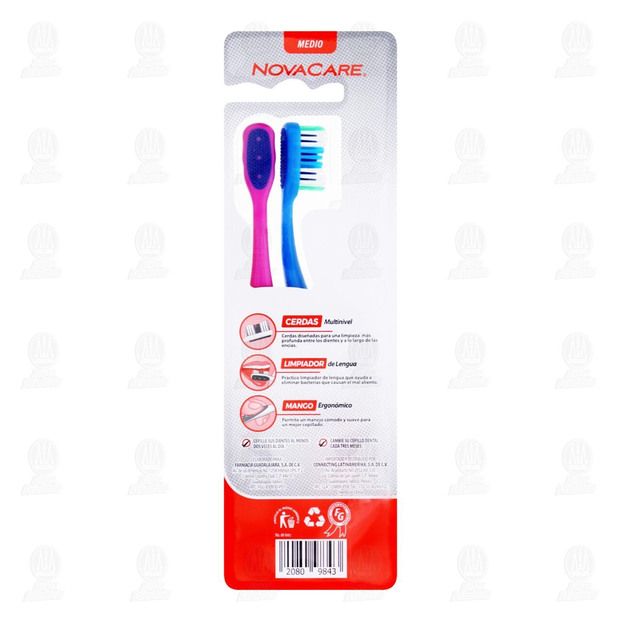 Cepillo Dental NovaCare Clean Fresh Medio 2 Pack, 2 pzas. image number 1