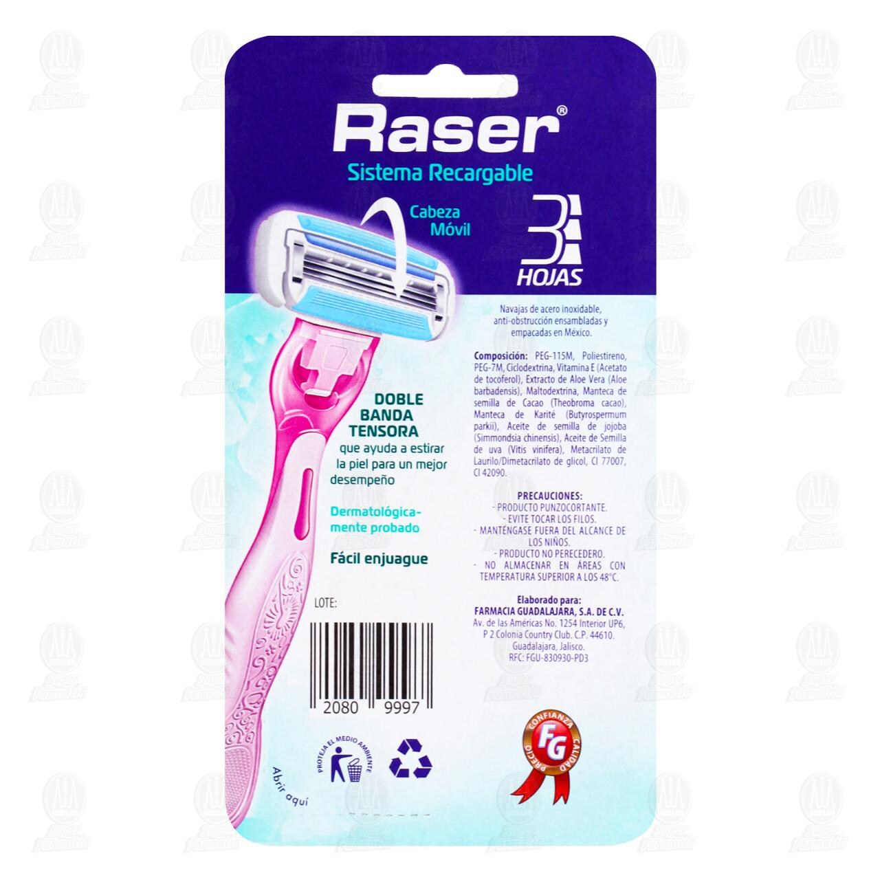 Rastrillo Raser Sistema Recargable, 3 pzas. image number 1