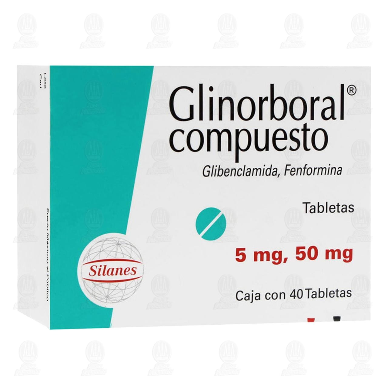 Glinorboral Compuesto 5mg/50mg, 40 Tabletas. image number 0