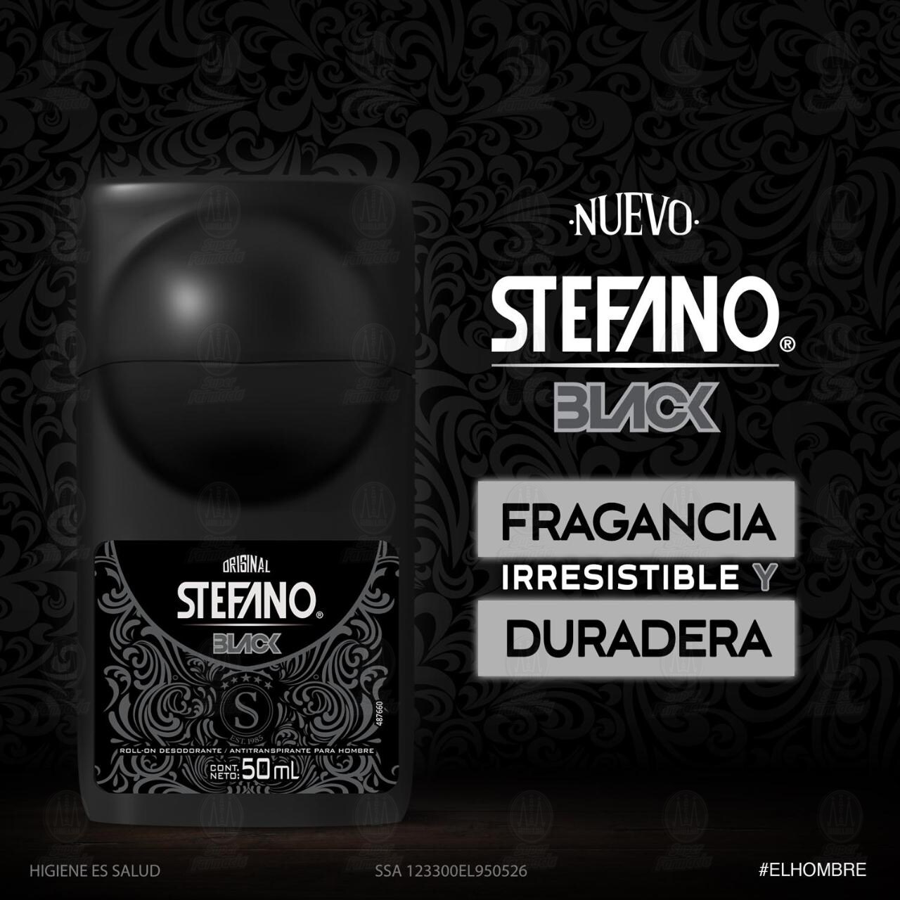 Antitranspirante Stefano Black en Roll On, 50 ml. image number 2