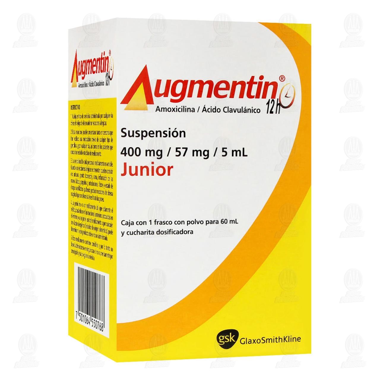 Augmentin 12h 400mg/57mg/5ml Suspensi&oacute;n Junior, 60 ml. image number 0