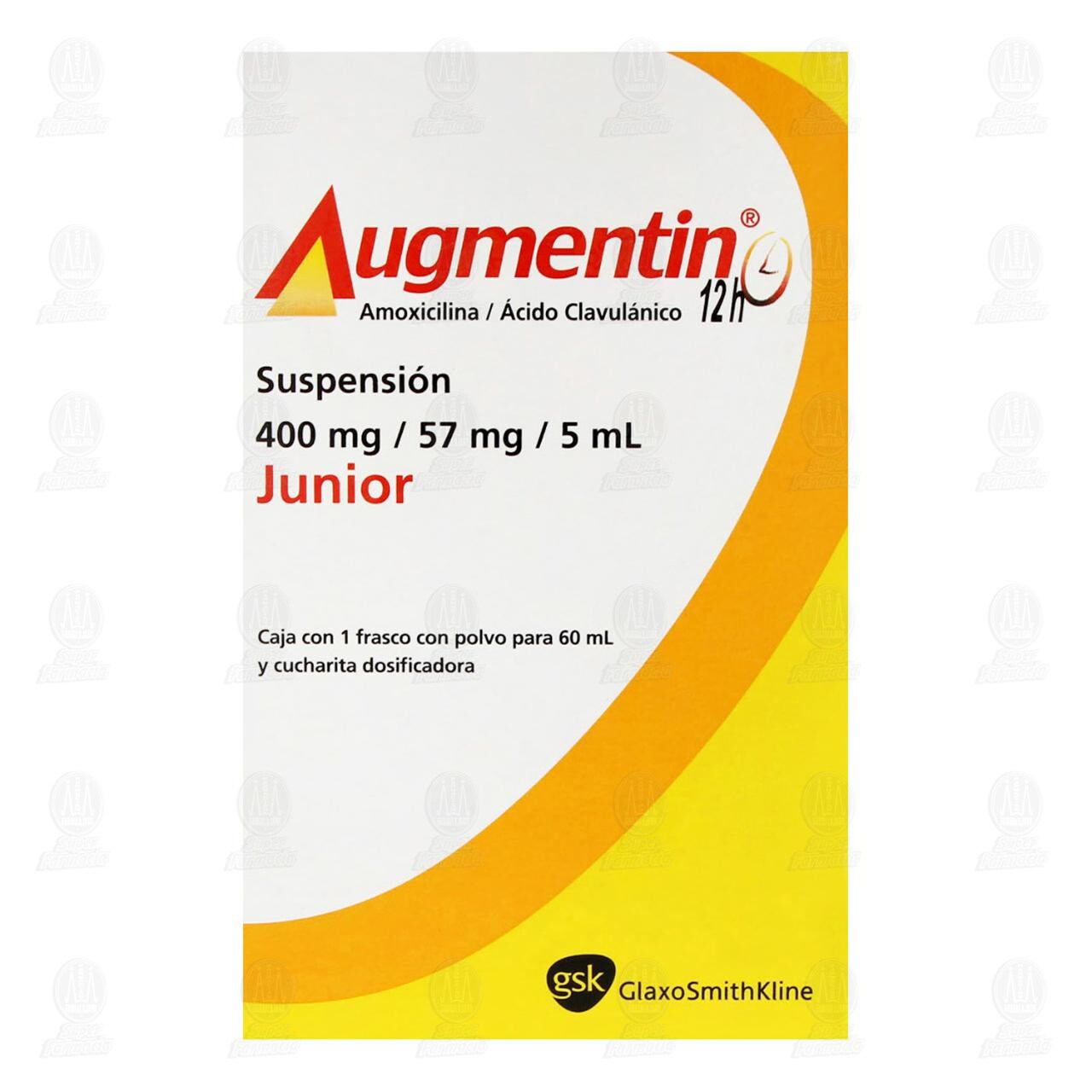 Augmentin 12h 400mg/57mg/5ml Suspensi&oacute;n Junior, 60 ml. image number 1