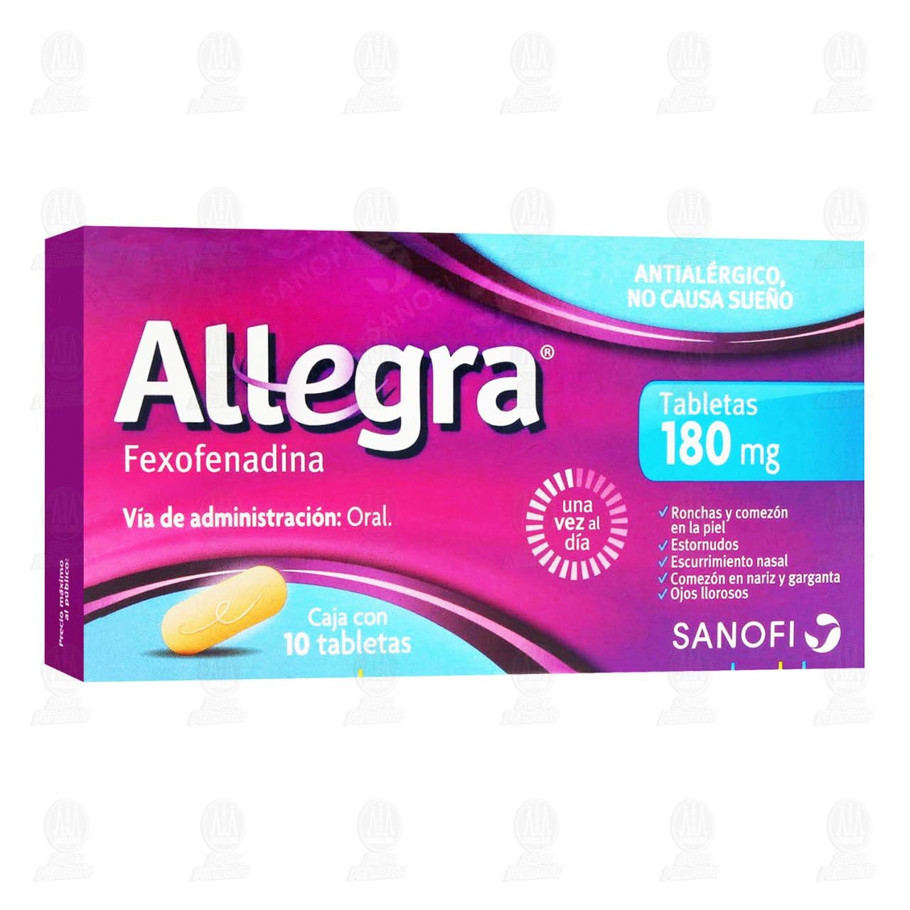 Allegra Antihistamínico para el Tratamiento de la Alergia y Urticaria 180  mg, 10 tabletas.