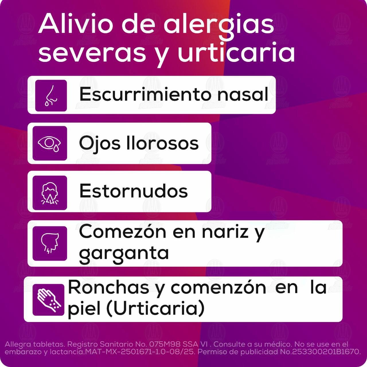 Allegra Tratamiento para la Alergia y Urticaria Antihistam&iacute;nico 180 mg, 10 Tabletas. image number 3