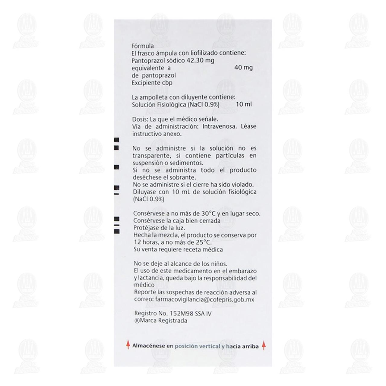 Pantozol I.V. 40mg/10ml Soluci&oacute;n Inyectable, 1 pz. image number 2