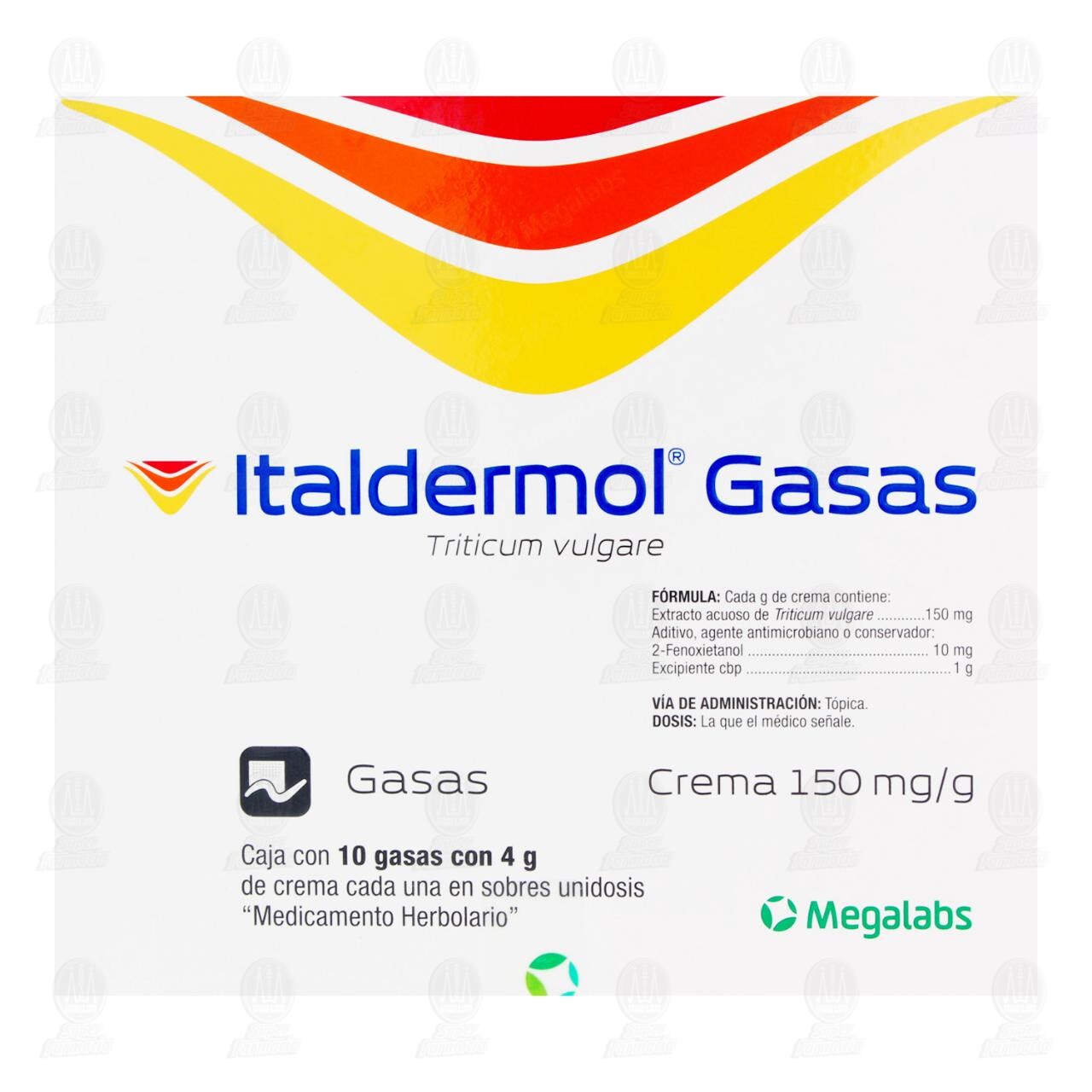 Italdermol Gasas 150mg/gr Crema, 10 Gasas con 4 gr de crema. image number 2