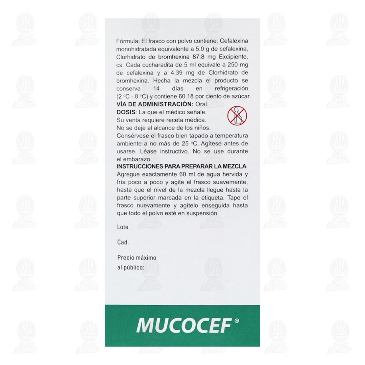 Mucocef 250mg/4.39mg/5ml, 100 ml Suspensi&oacute;n. image number 2