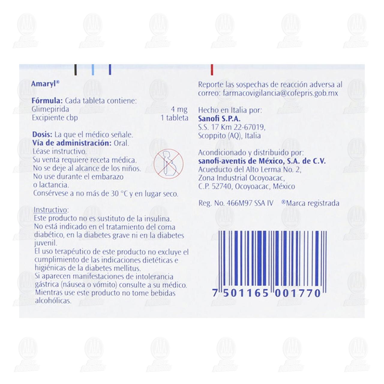 Amaryl 4 mg, 15 Tabletas. de AMARYL | Farmacias Guadalajara